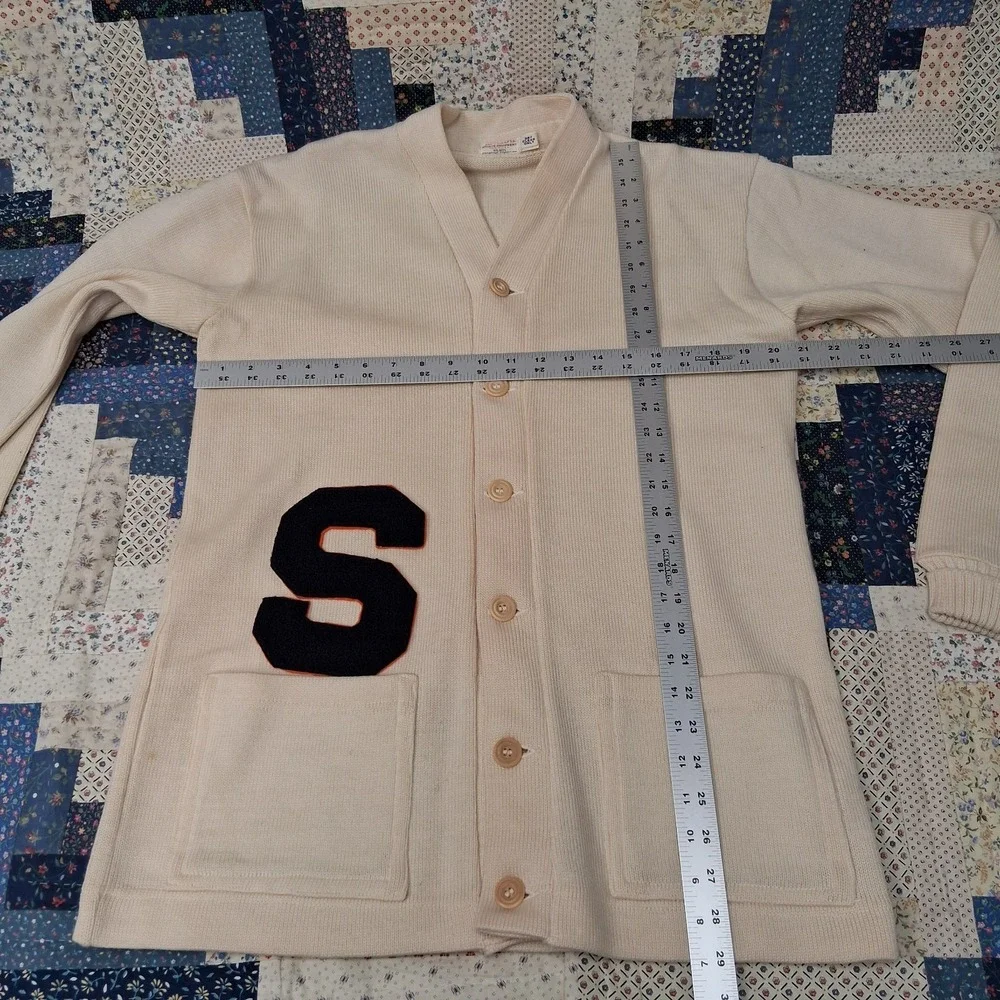True Vintage Wilson Sports Letterman Varsity Cardigan Sweater Mens 42 Off White